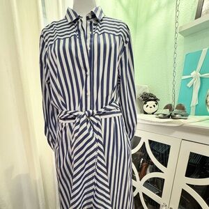 J. Crew Navy and White Striped Long Sleeve Dress